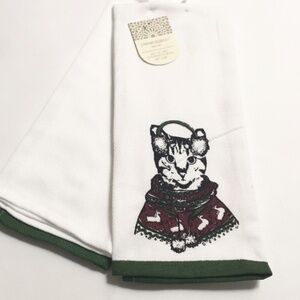 Cynthia Rowley Cat Winter Kitchen Towel 2pc Set White Earmuffs NWT